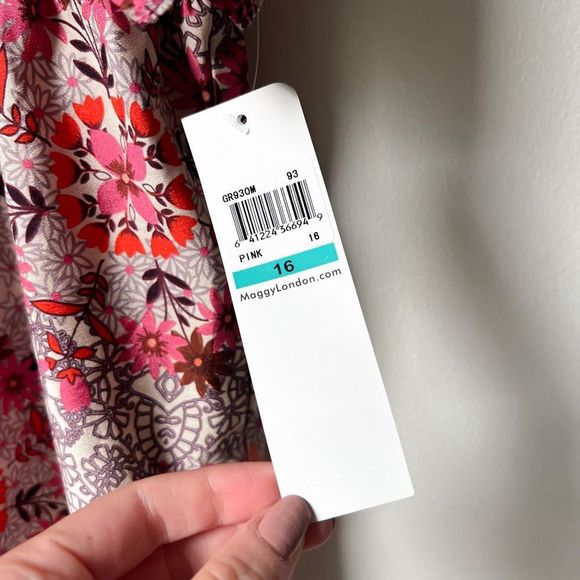NWT Maggie London Floral Print Blouson Dress Pink Multi Size 16 - Picture 6 of 13